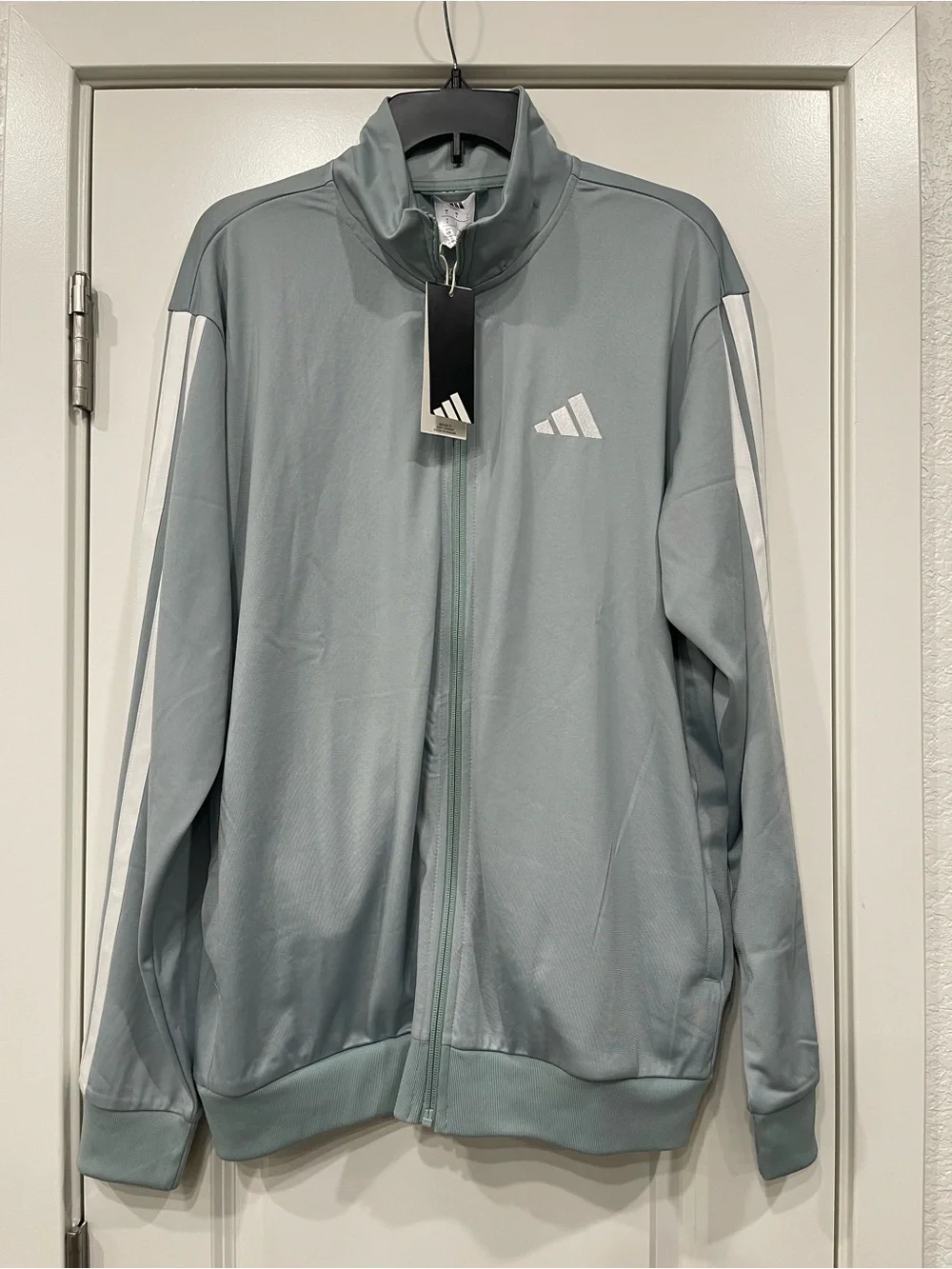 adidas Light Gray Track Jacket with White Stripes and Logo NEW men’s size large